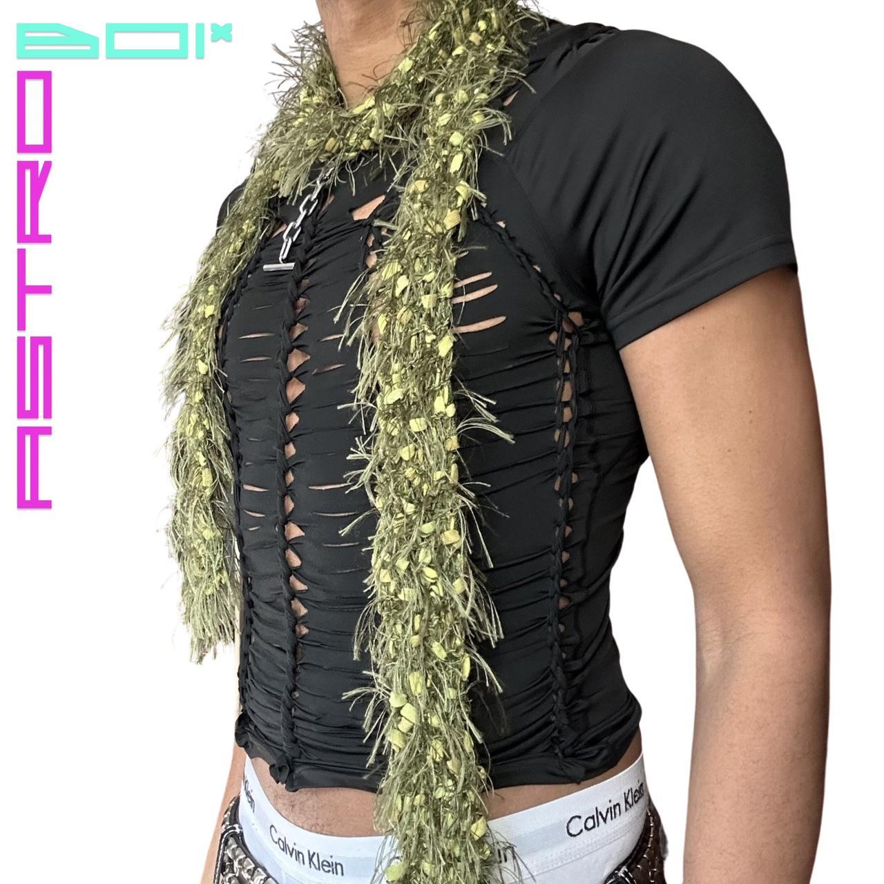 GREEN KNIT FUZZY BOA SCARF