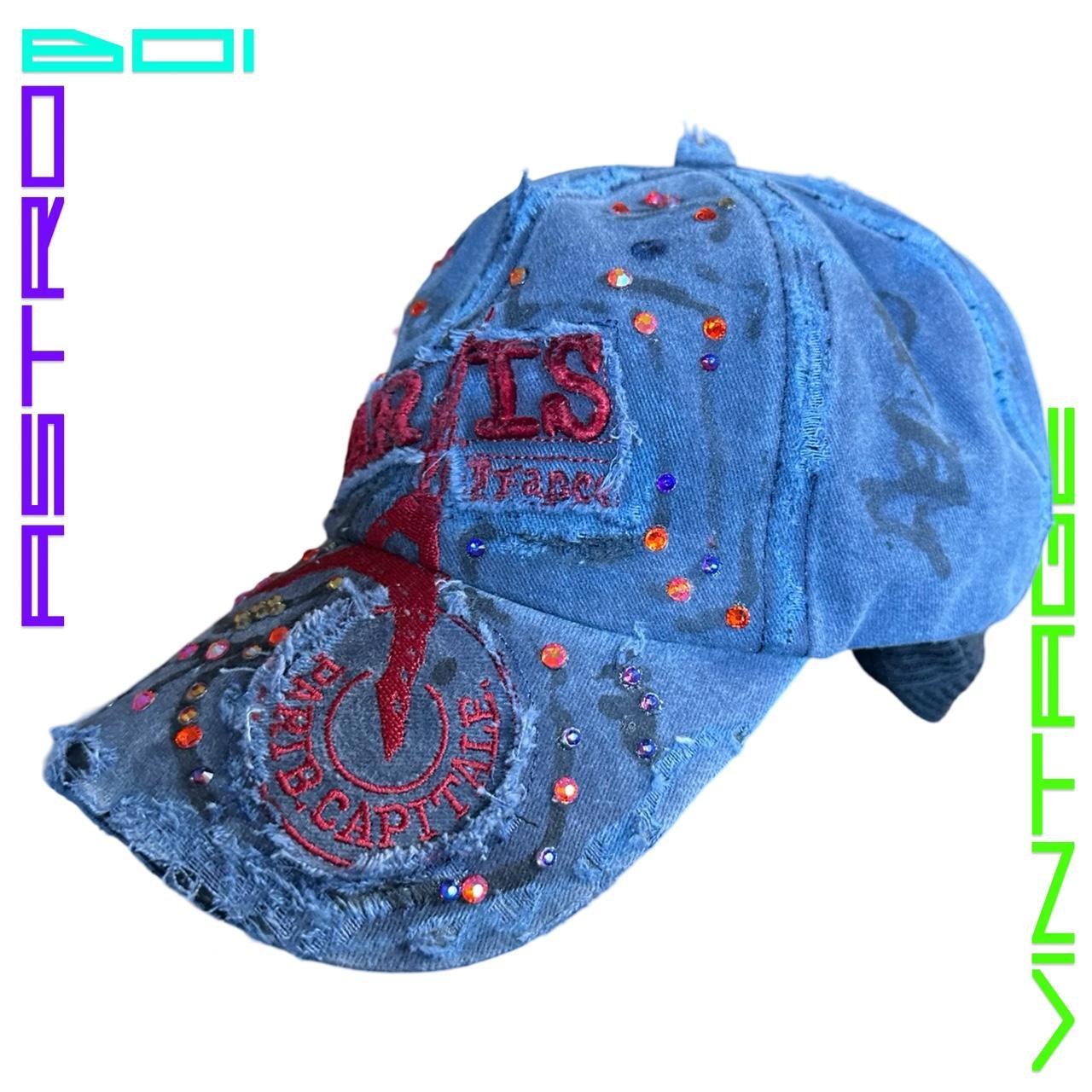 ASTROBOI* 'Lights of Paris' Blue Rhinestone Baseball Graffiti Hat