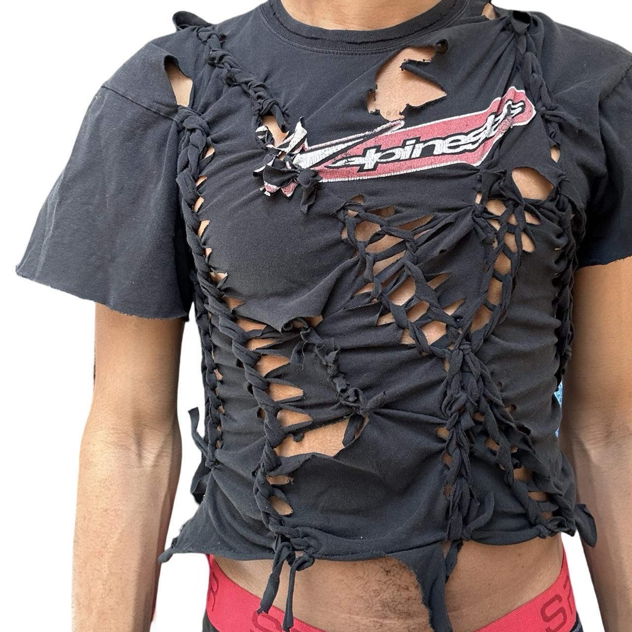 ASTROBOI* x Alpinestars Black Braided Cut Out T-Shirt, front close up