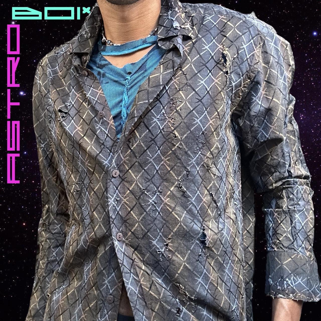 ASTROBOI* BROWN OMBRE BARBED WIRED BUTTON UP SHIRT _ LARGE