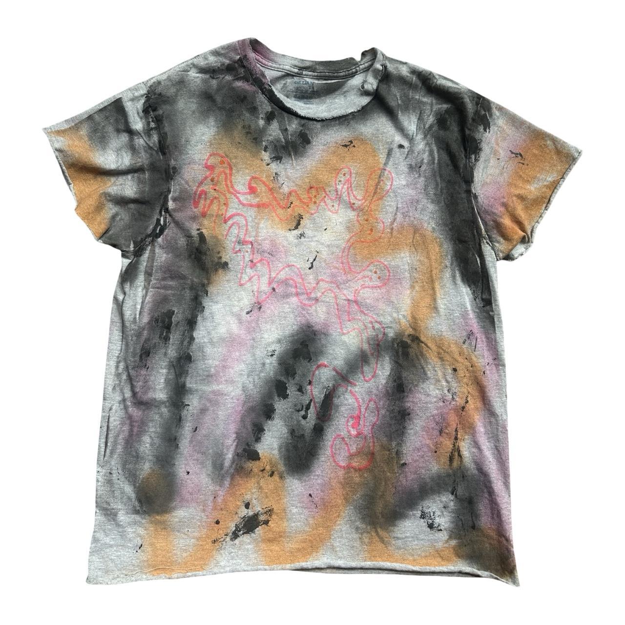 ASTROBOI* x Gildan 'Graffiti' Gray Painted Graphic T-shirt - flat front