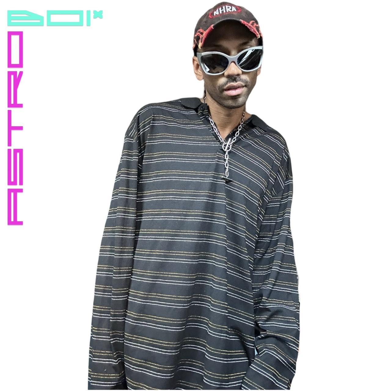 VINTAGE PJ MARK BLACK STRIPED GOLD/SILVER POLO SHIRT _ 3XL