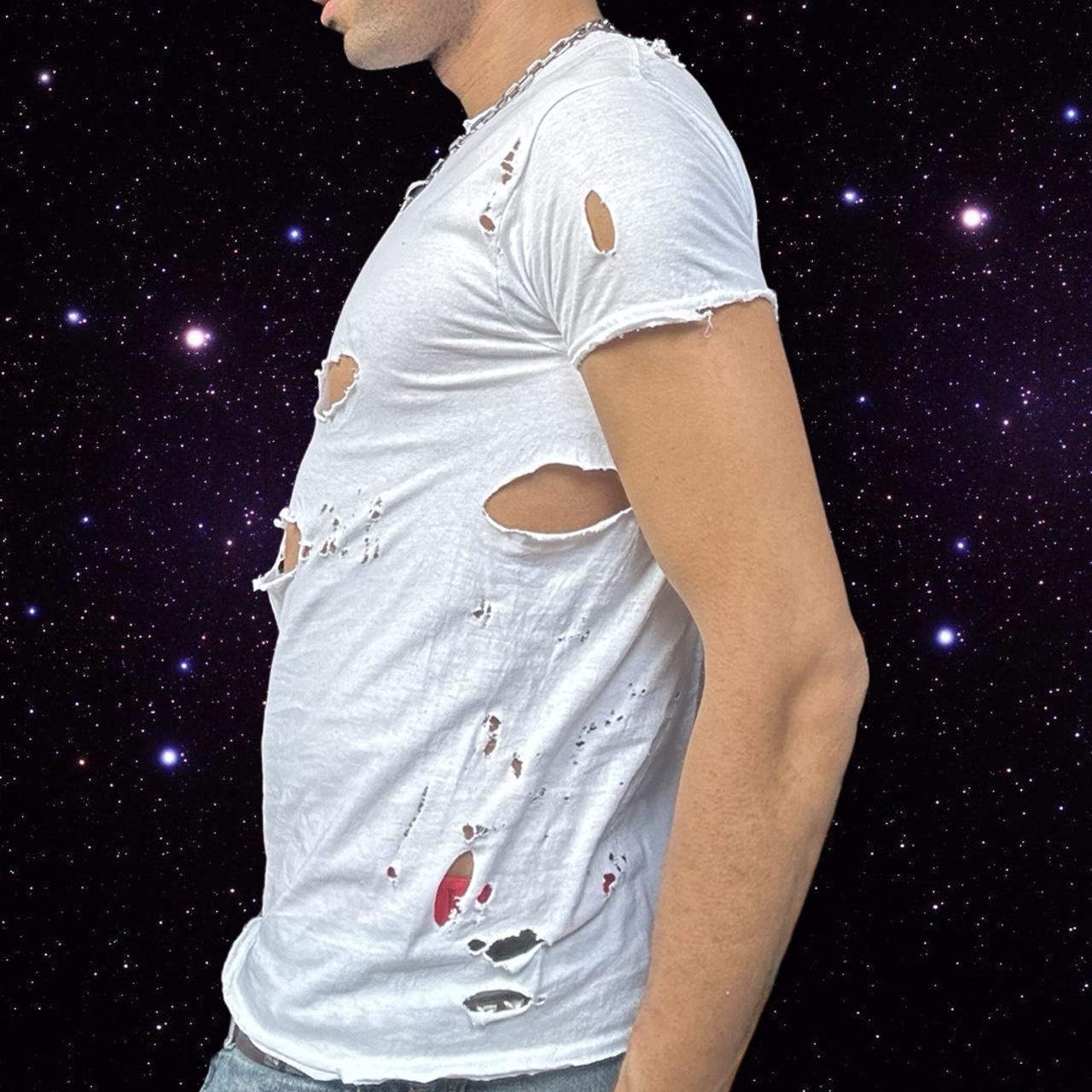 ASTROBOI* x Hanes Perfect White Ripped Grunge T-shirt - left