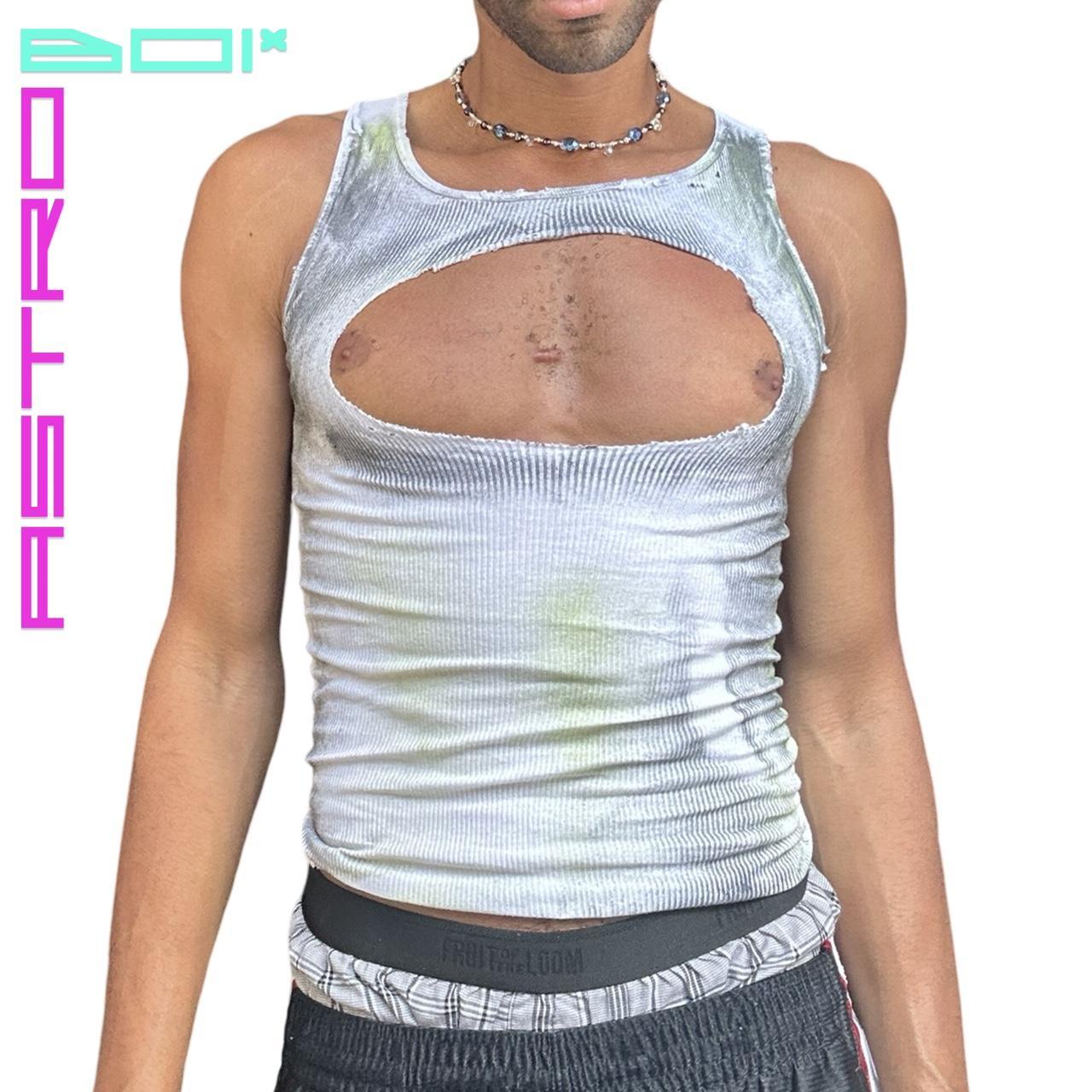 ASTROBOI* X HANES WHITE CUT OUT AIRBRUSHED TANK TOP _ SMALL