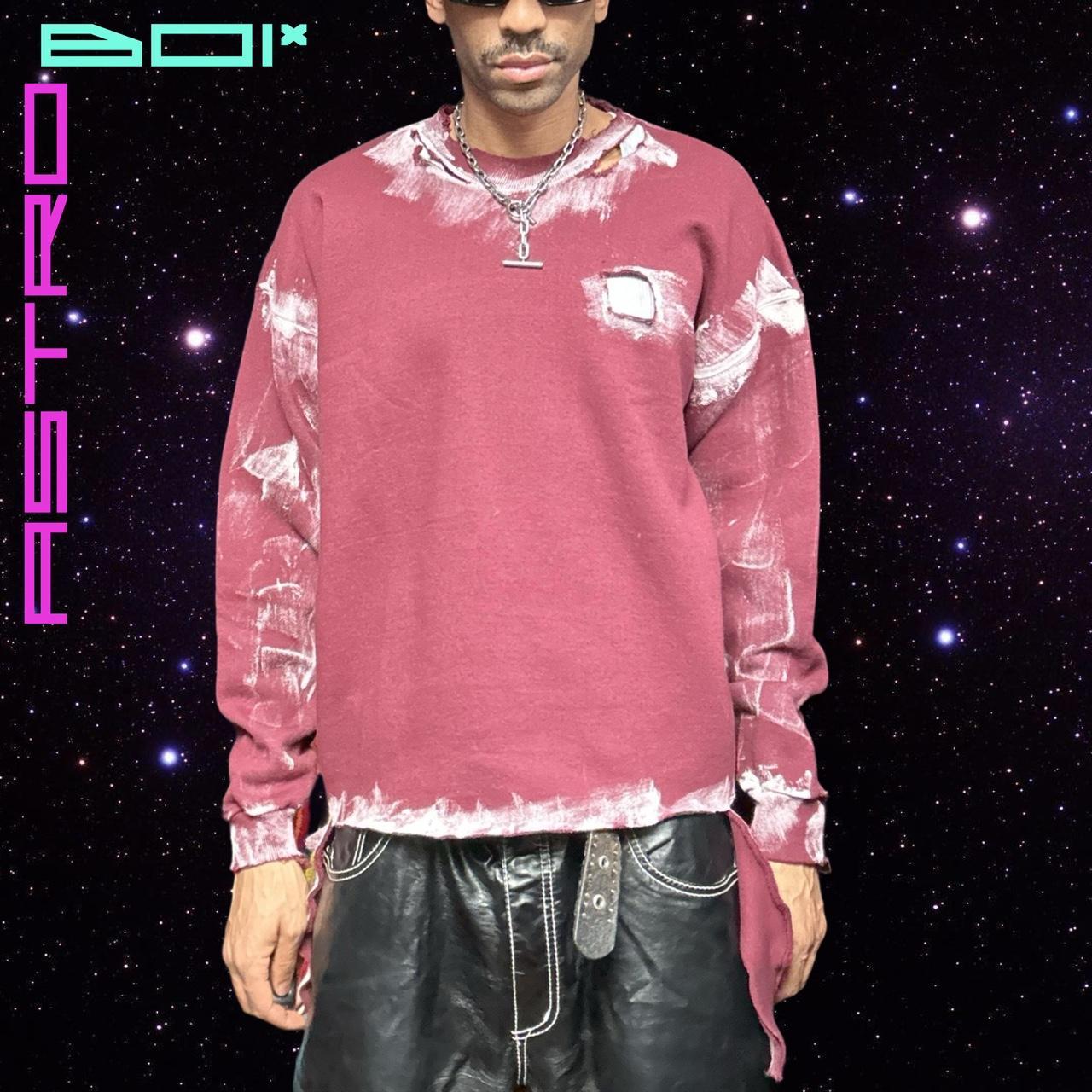 ASTROBOI* Custom Men's Deconstructed & Painted Maroon Oversized Sweatshirt - XXLT
