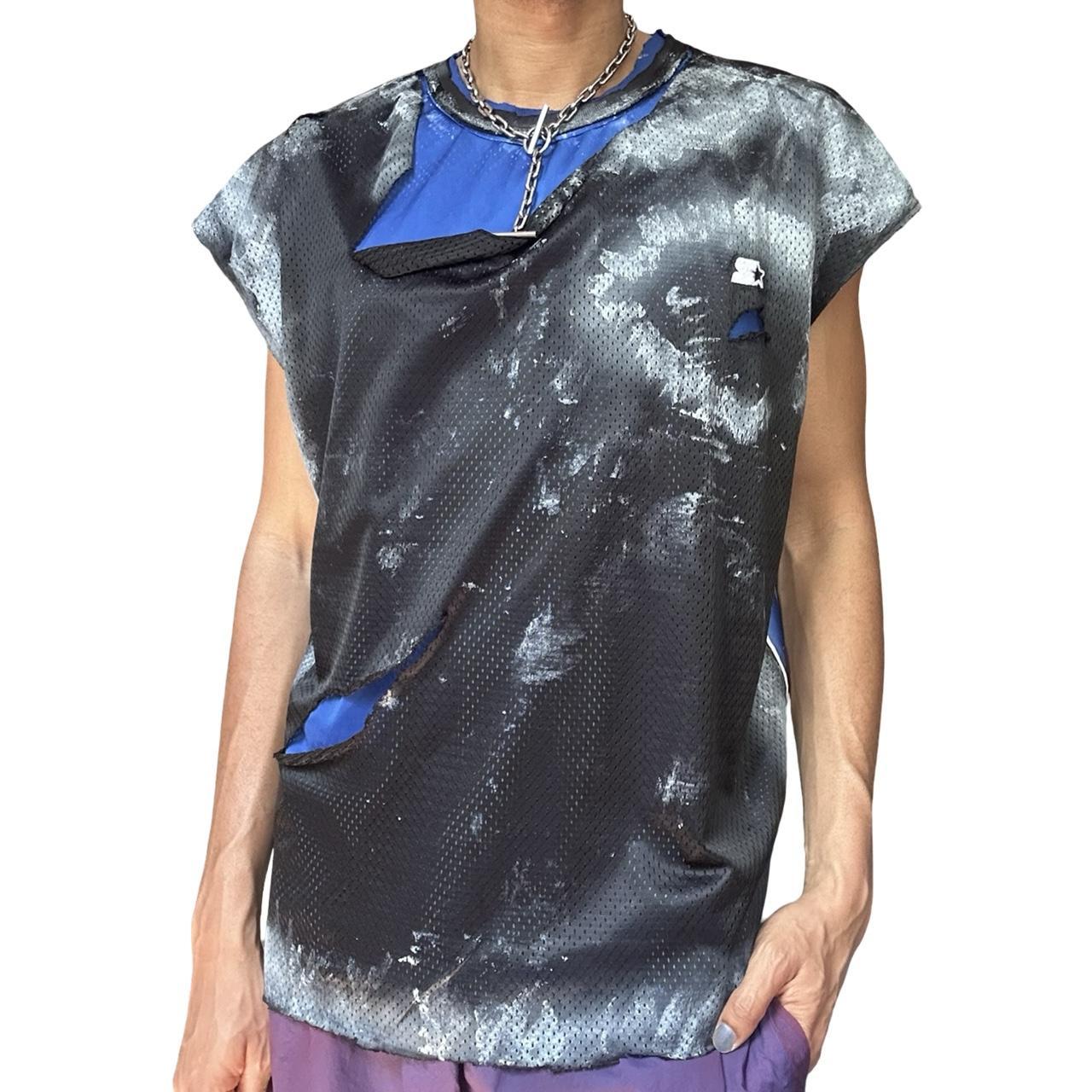 Starter Black & Blue Ripped Mesh Tank Top - front 2