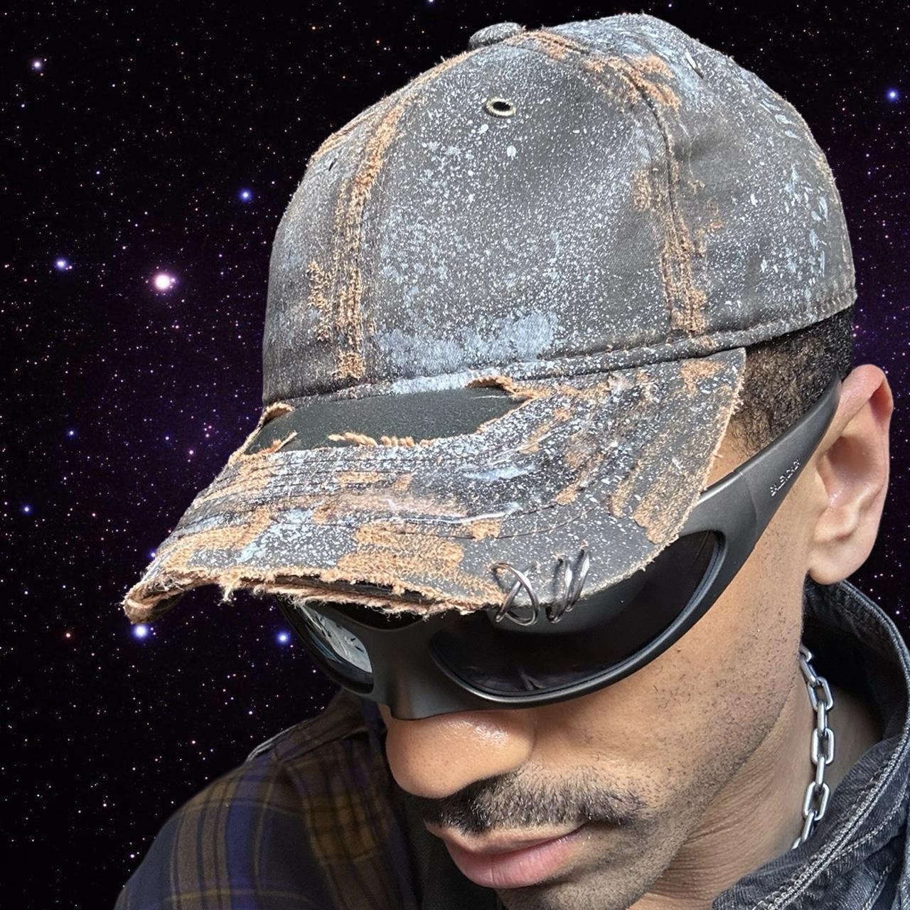 ASTROBOI* Paint Splatter & Pierced Brown Leather Resin Hat , front left