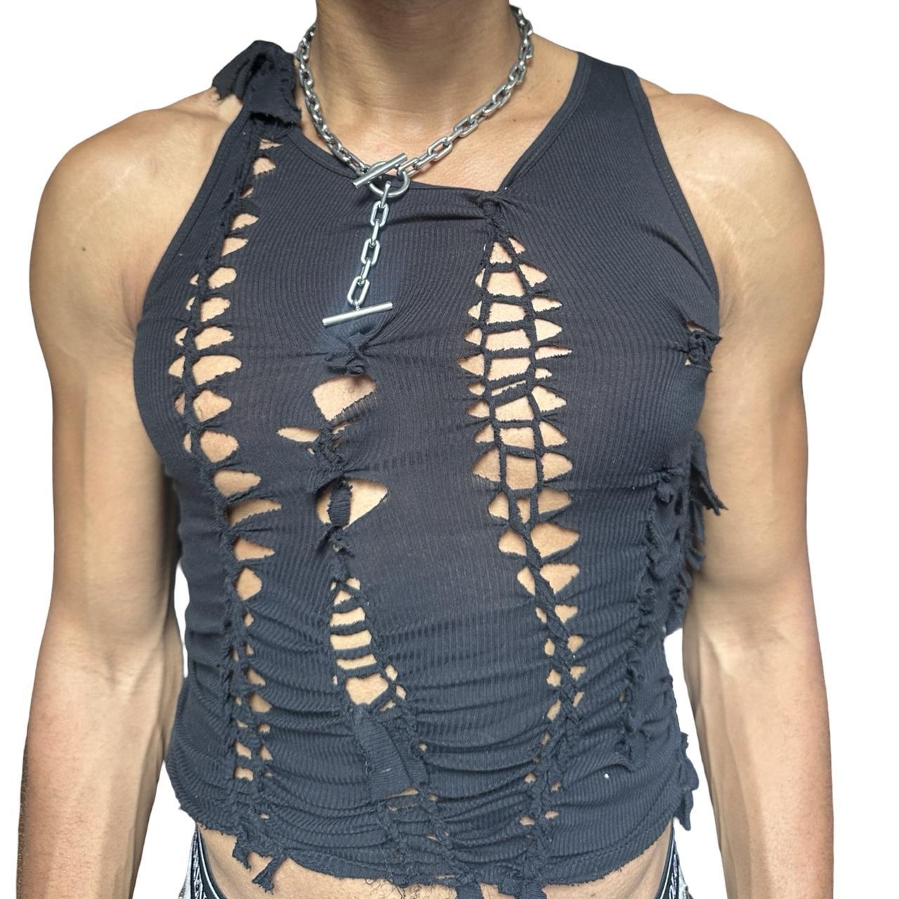 ASTROBOI* x Gildan 'Natt' Black Braided Twist Tank Top - close up