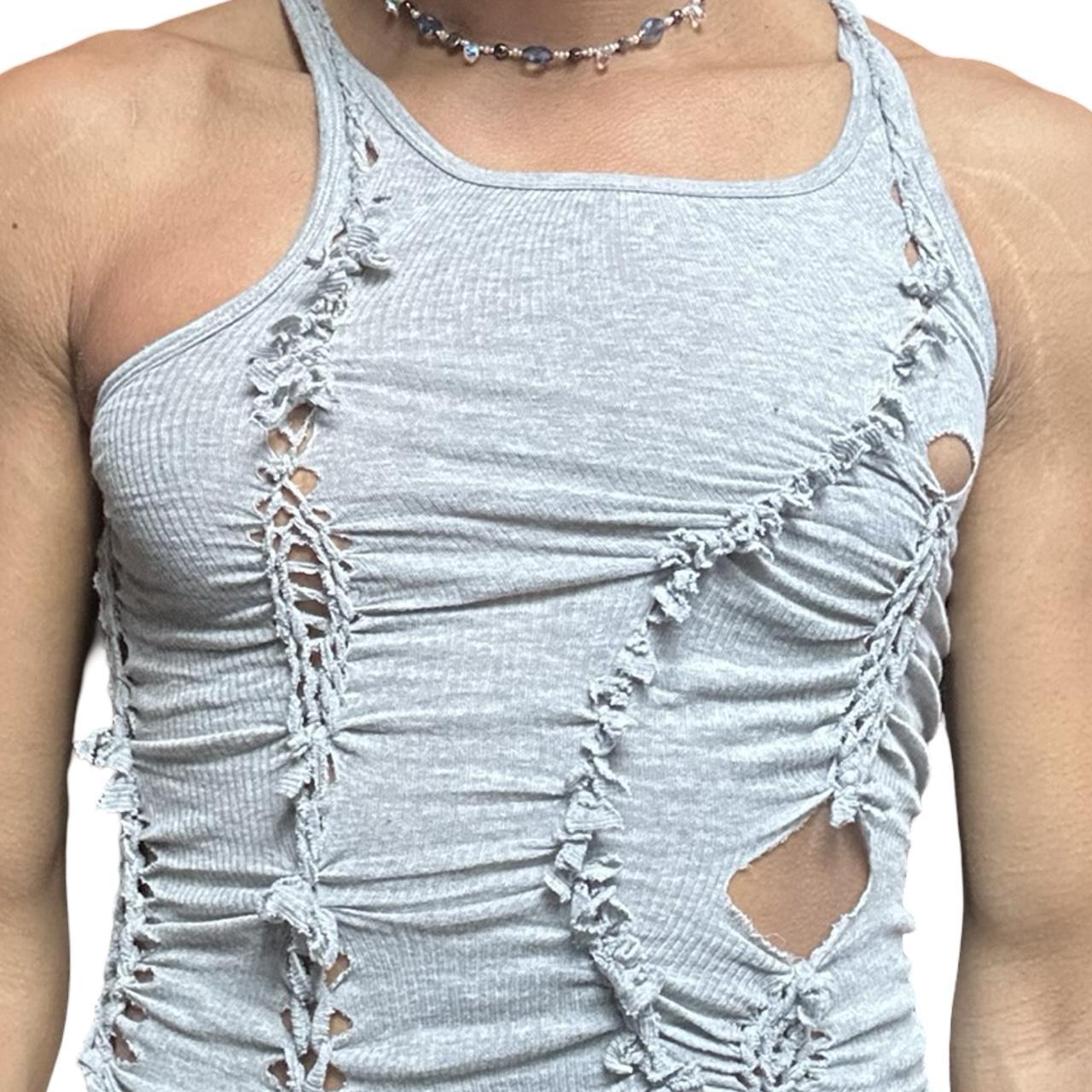 ASTROBOI* 'Ambiguous' Gray Braided Twist Tank Top - front detail