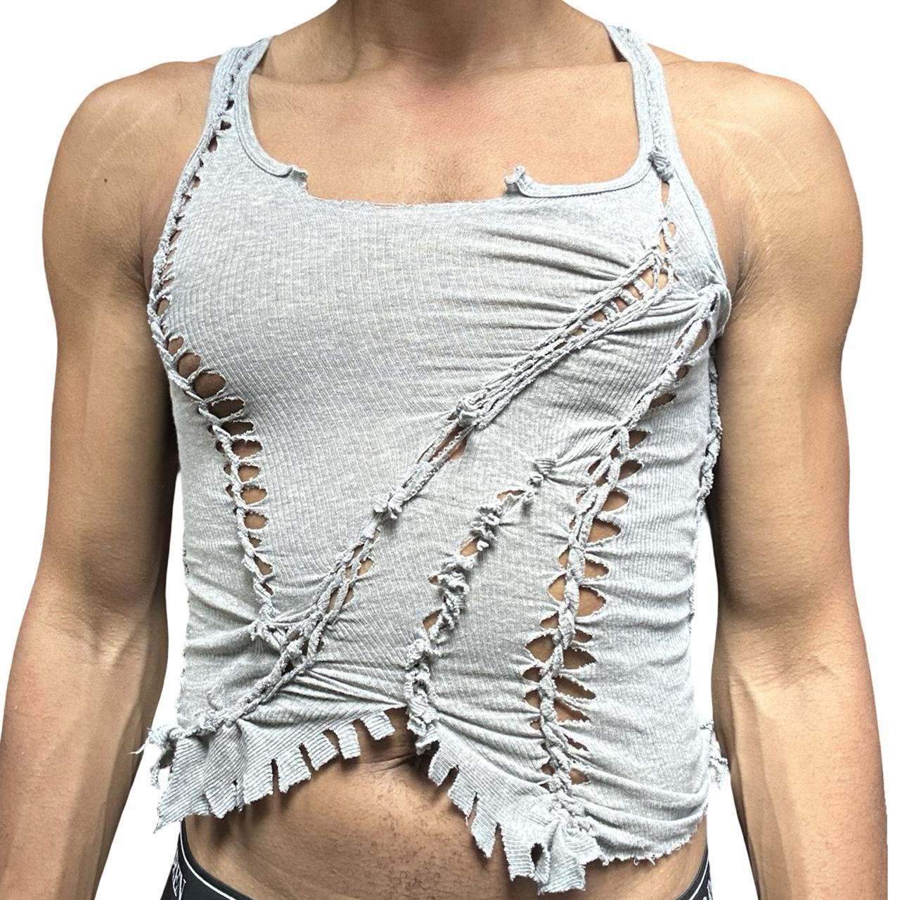ASTROBOI* 'Fog' Gray Twist Braided Tank Top - front 2