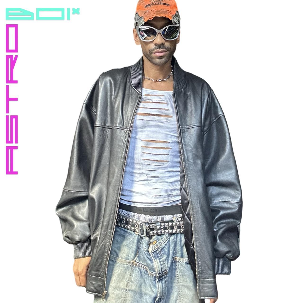VINTAGE STUDIO MILANO BLACK OVERSIZED LEATHER BOMBER JACKET _ XXL