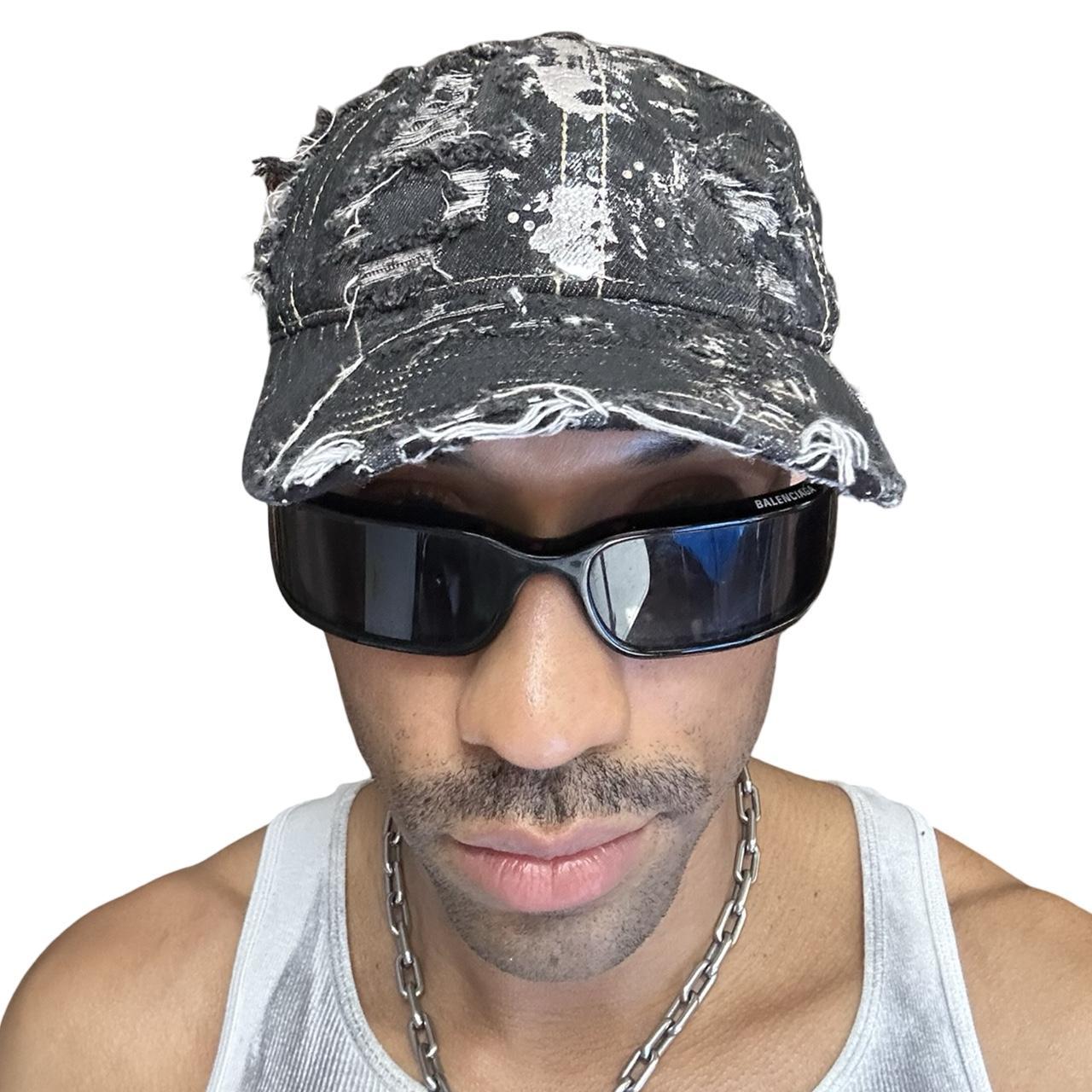 ASTROBOI* 'Neo' Black Distressed Rhinestone Denim Hat - front 2