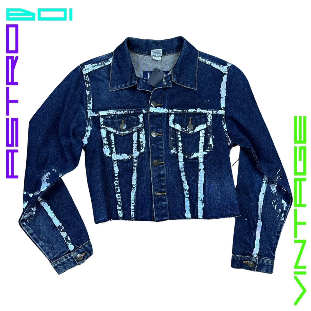 ASTROBOI* CROPPED DENIM JACKET WITH IRIDESCENT PIPING _ MEDIUM