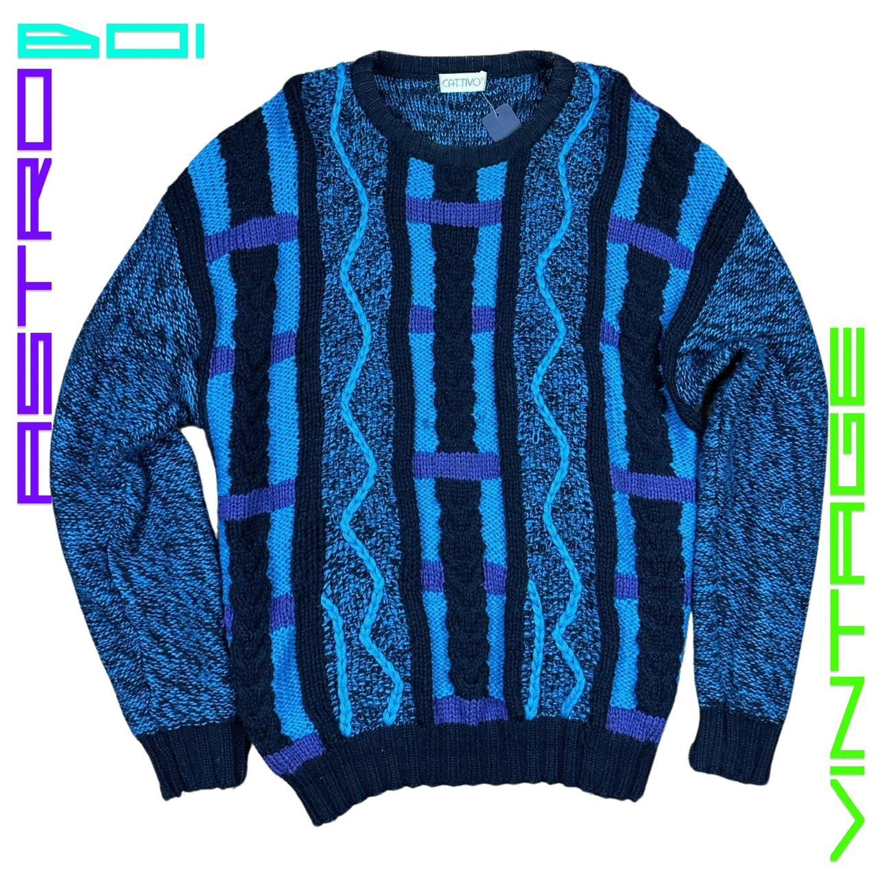 VINTAGE CATTIVO CRAZY KNIT BLUE SWEATER_ MEDIUM