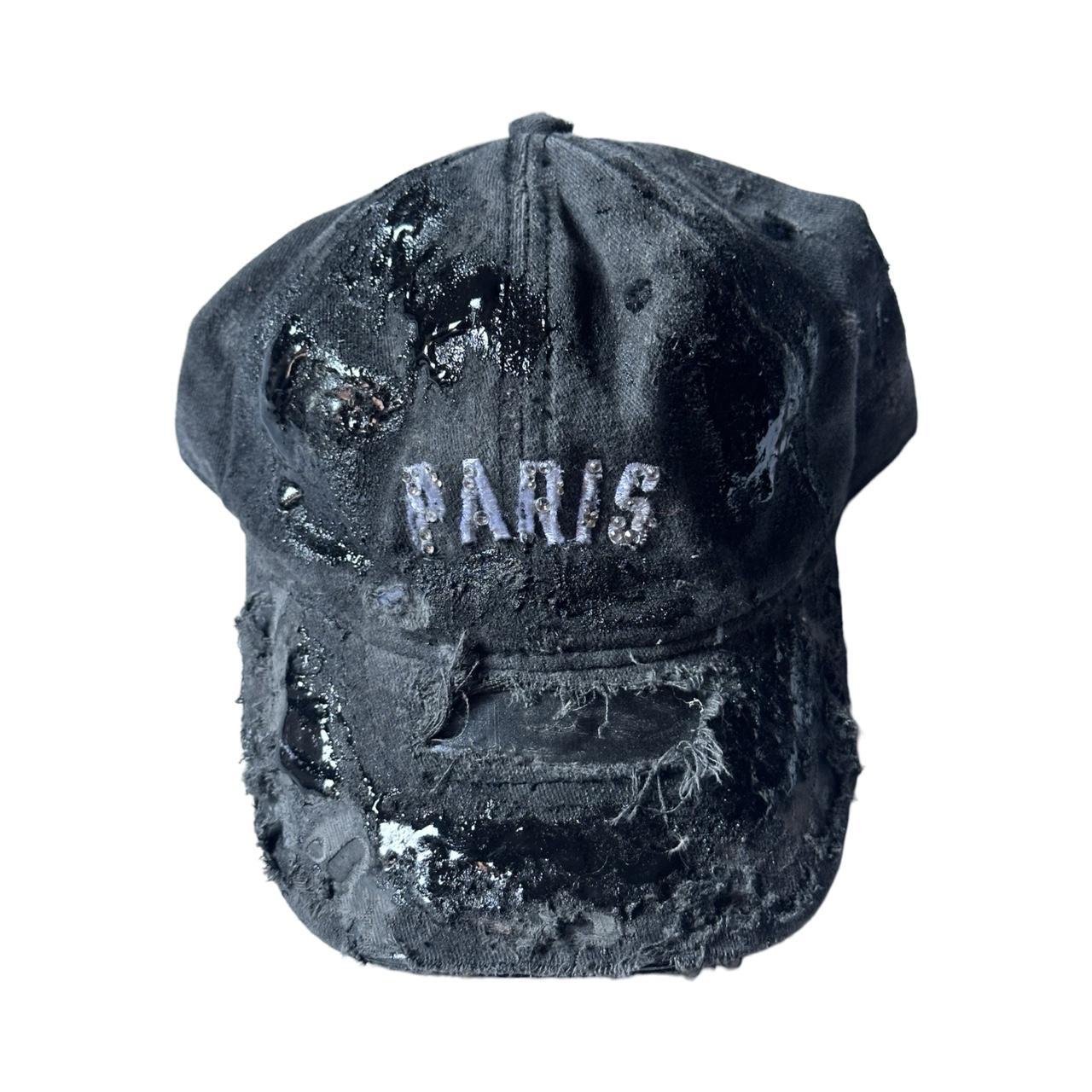 ASTROBOI* 'Muddy Paris' Distressed Resin & Rhinestone Black Hat