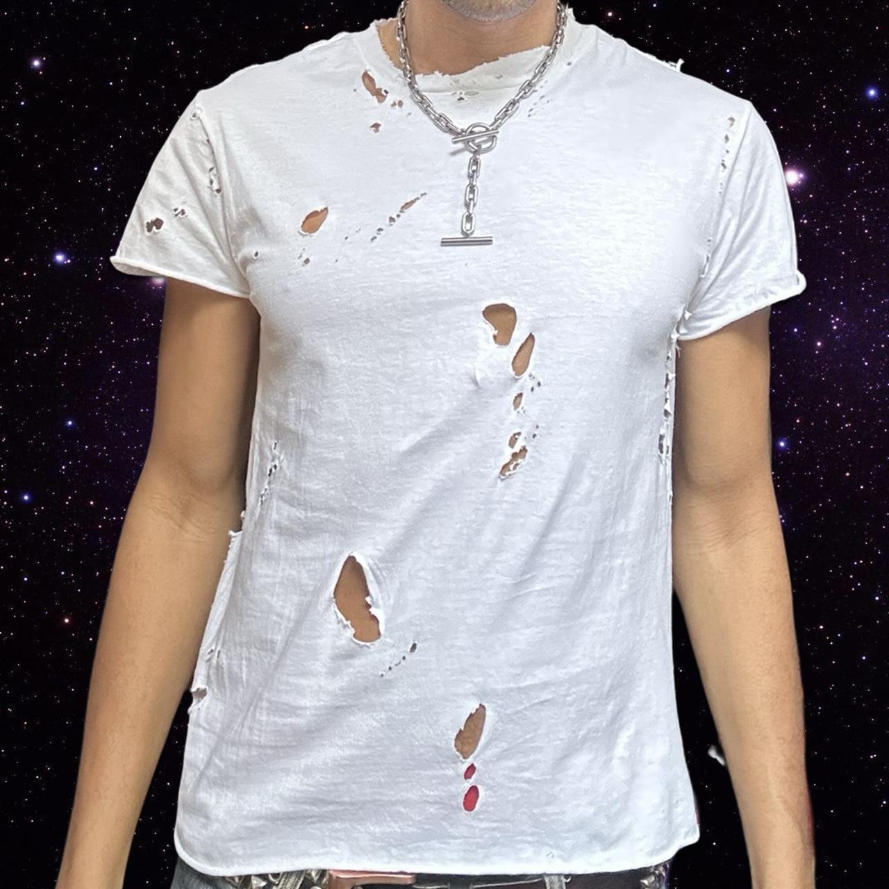 ASTROBOI* x Gildan Perfect White Ripped Grunge T-shirt - front