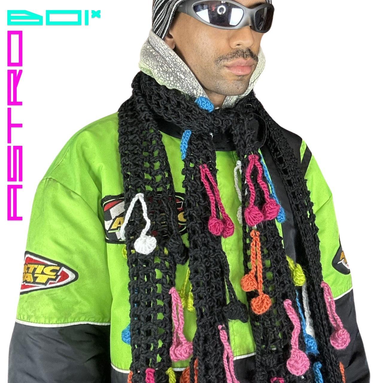 BLACK RAINBOW KNIT CHERRIES SCARF