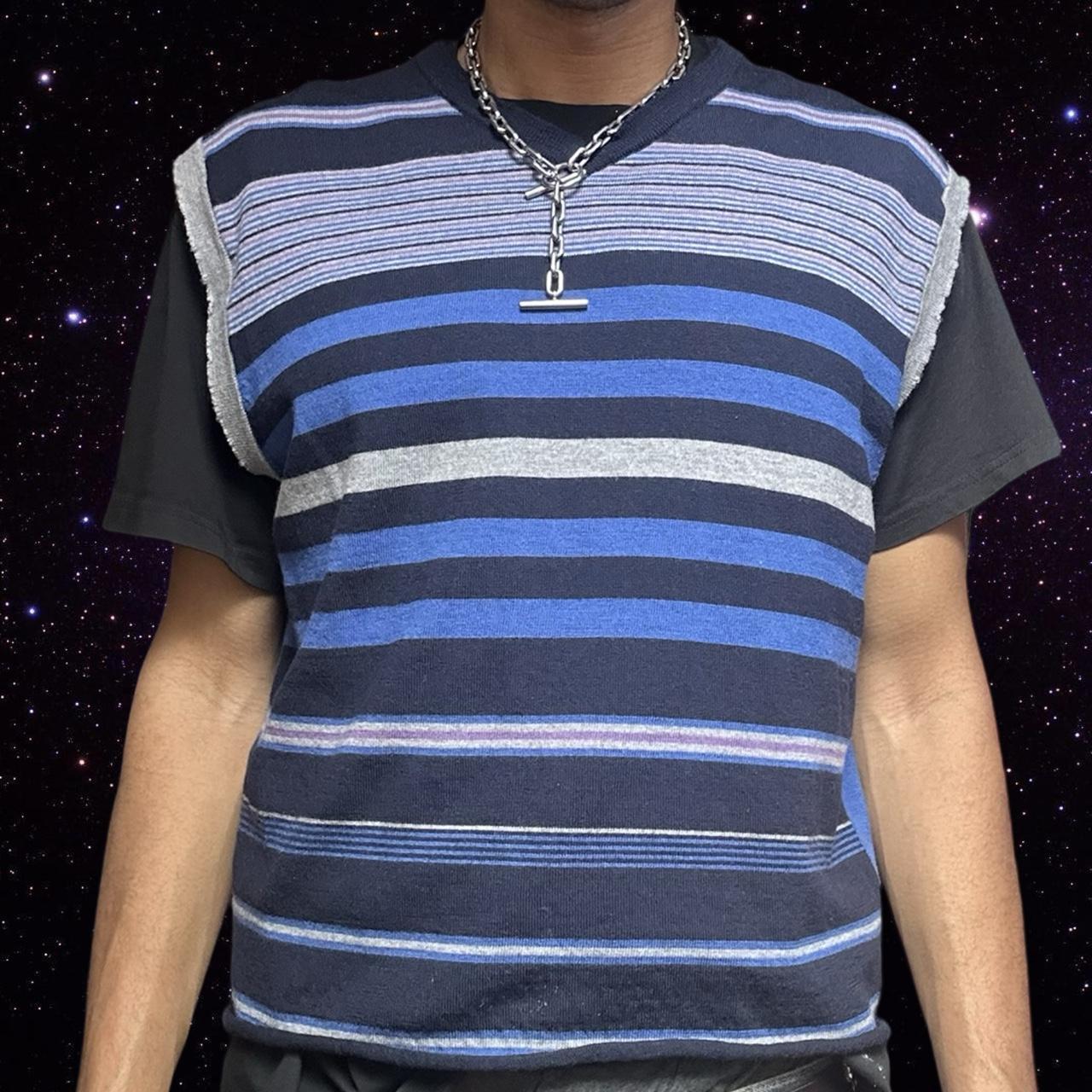 ASTROBOI* Blue Striped Cropped Sweater Vest - front