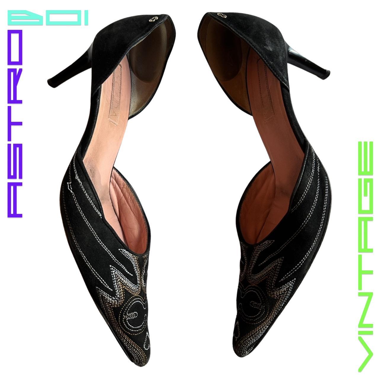 VINTAGE ESCADA SUEDE WESTERN HEELS_ BLACK_ 39
