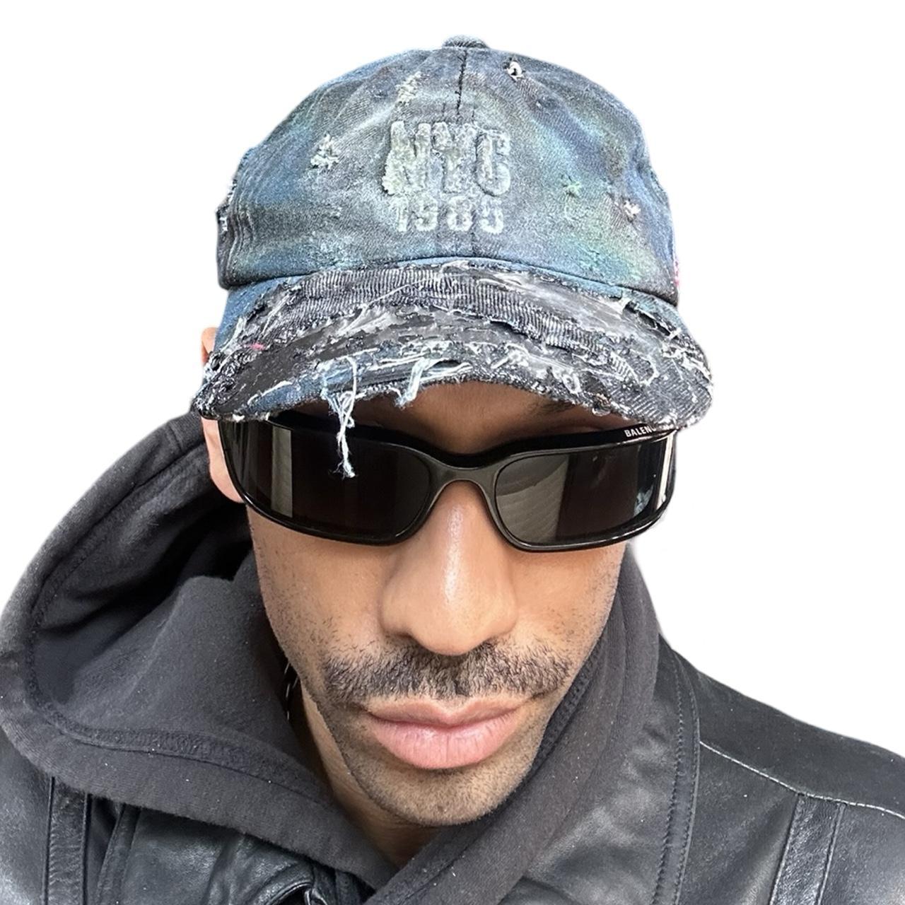 ASTROBOI* NYC Distressed & Deconstructed Black Denim Resin Hat, front