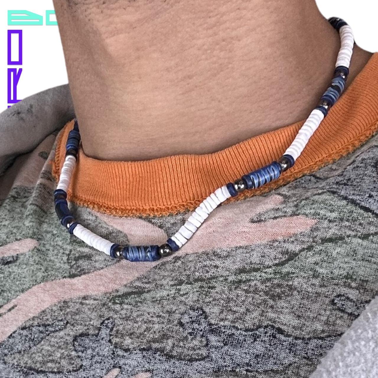 BLUE AND WHITE PUKA SHELL CHOKER NECKLACE