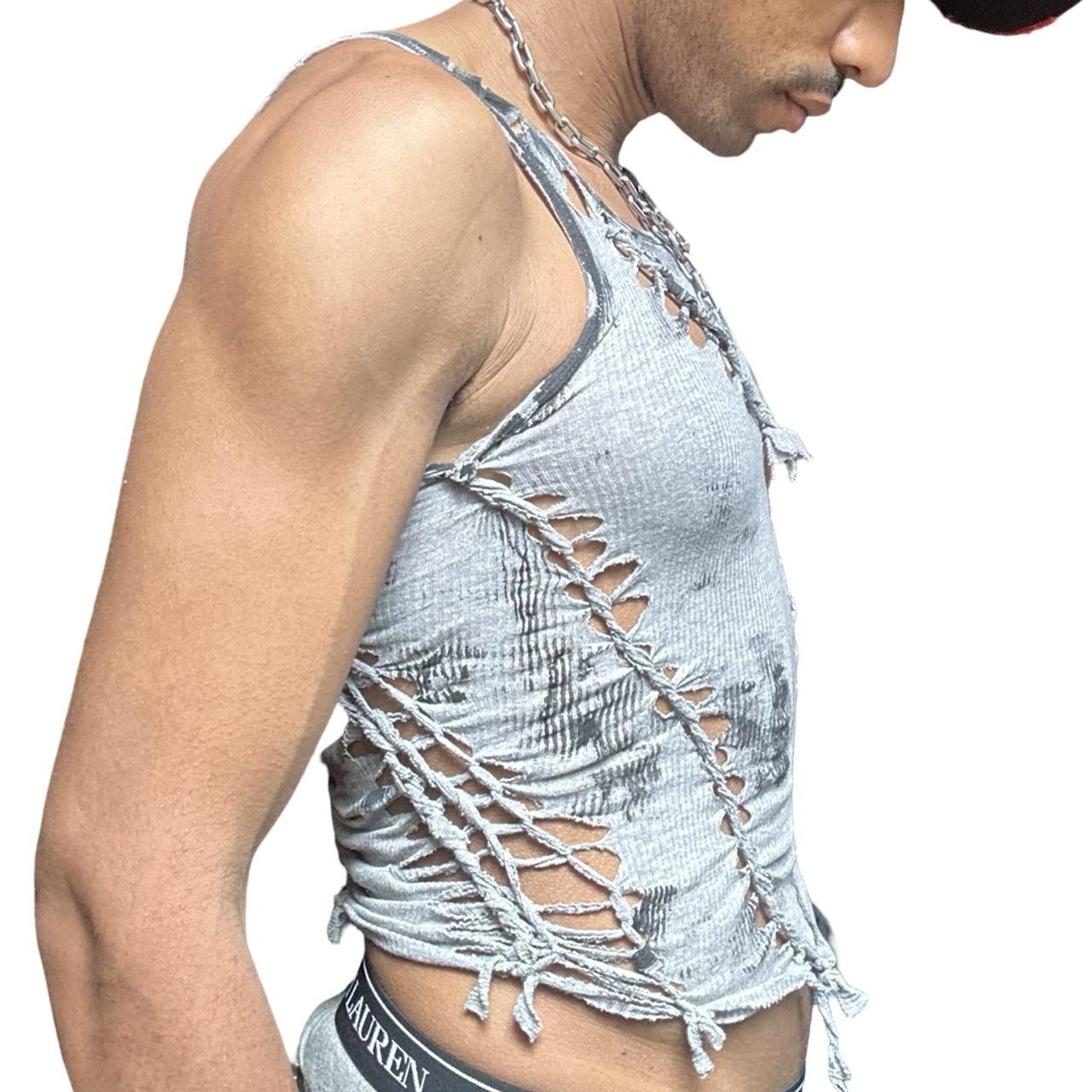 ASTROBOI* 'Hybrid' Gray and Black Painted Twist Braided Tank Top - right