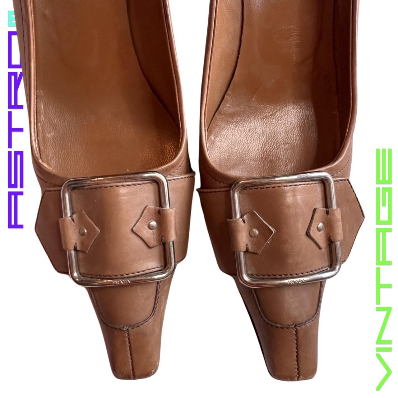 VINTAGE PRADA SQUARE BUCKLE LEATHER HEELS _ BROWN _ 38.5