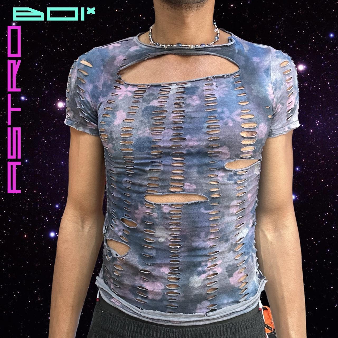 ASTROBOI* GREY PASTEL FLORAL PASTEL CUT OUT T-SHIRT _ XS