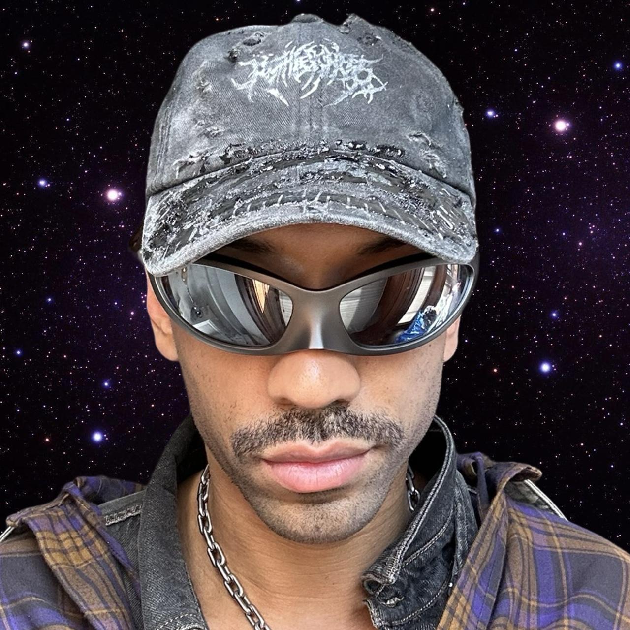 ASTROBOI* 'Stitched Up' Black Stapled Indie Black Resin Hat, front far