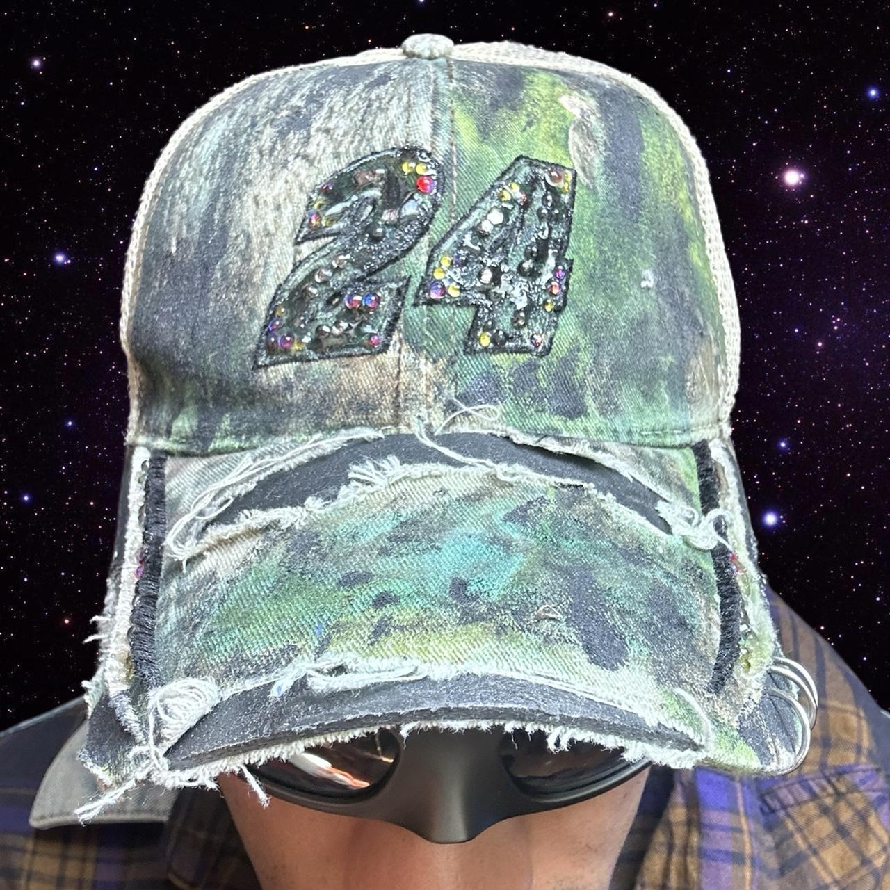 ASTROBOI* '24' Brown/Green Camouflage Racing Cap - close up
