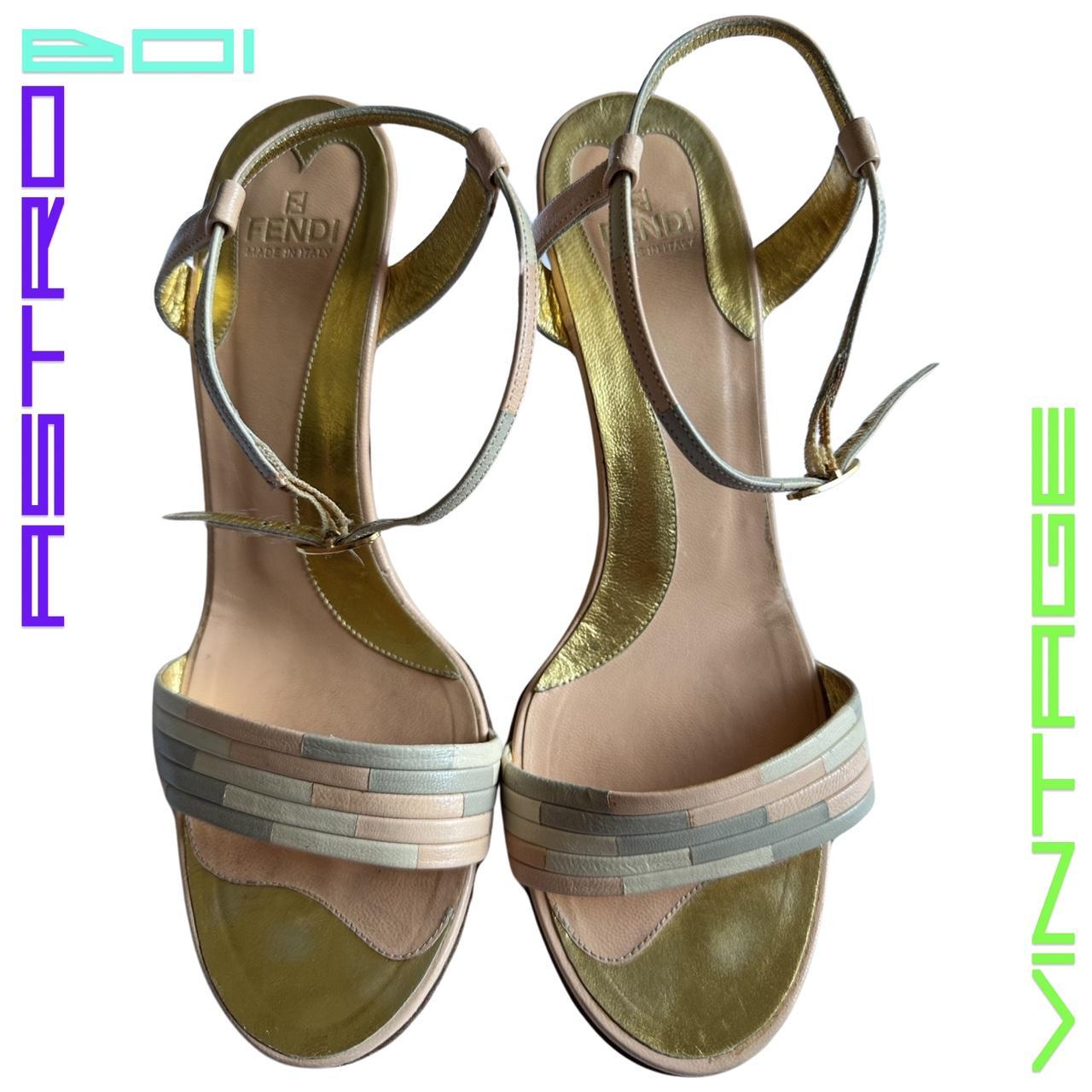 VINTAGE FENDI ART DECO WEDGES_ GOLD_ 38.5