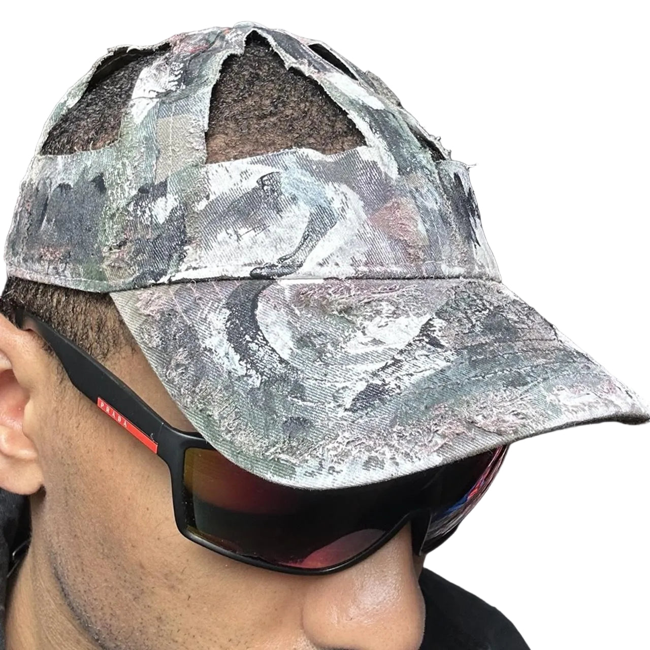 ASTROBOI* 'MM6' Brown Camo Cut-Out Hat - front close up - front right