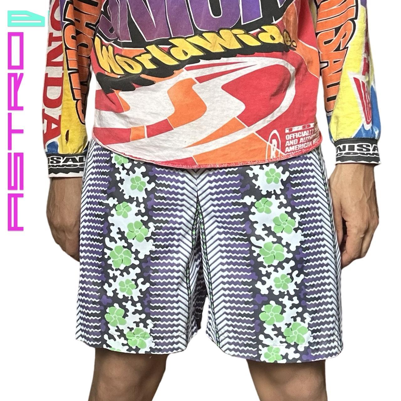 OPENING CEREMONY X COLUMBIA PURPLE & GREEN FLORAL PRINT SWIM SHORTS