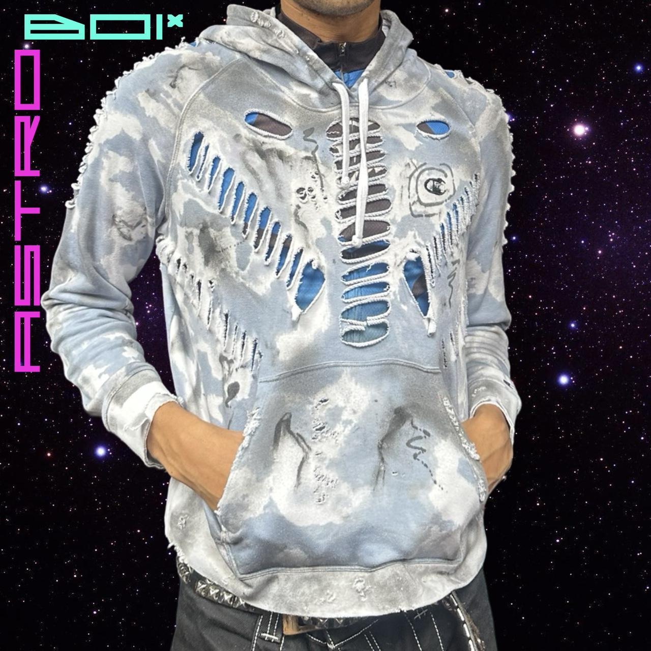 ASTROBOI* Champion 'Sky' Powder Blue / White Tie Dye Hoodie - XL