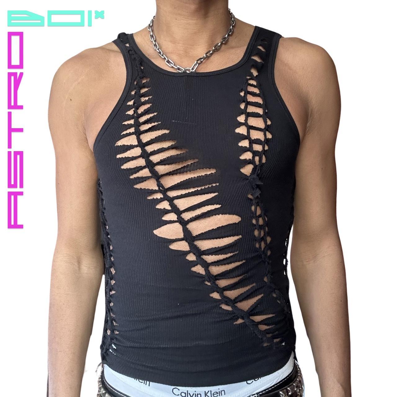 ASTROBOI* 'DIAGONAL' BLACK BRAIDED TANK TOP _ MEDIUM