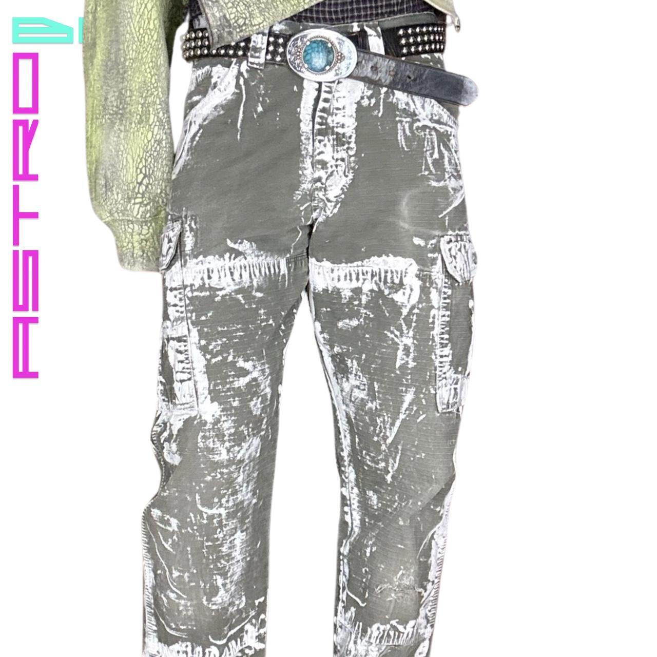 ASTROBOI* RIPSTOP GREEN PAINTED CARPENTERS PANTS_ 33x34