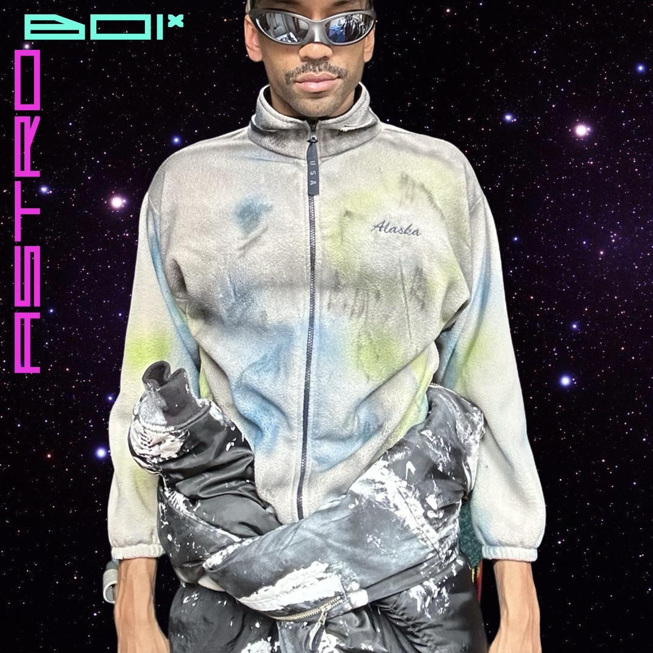 ASTROBOI* 'Alaska' Tan Men's Fleece Airbrushed Zip Up Jacket - Large