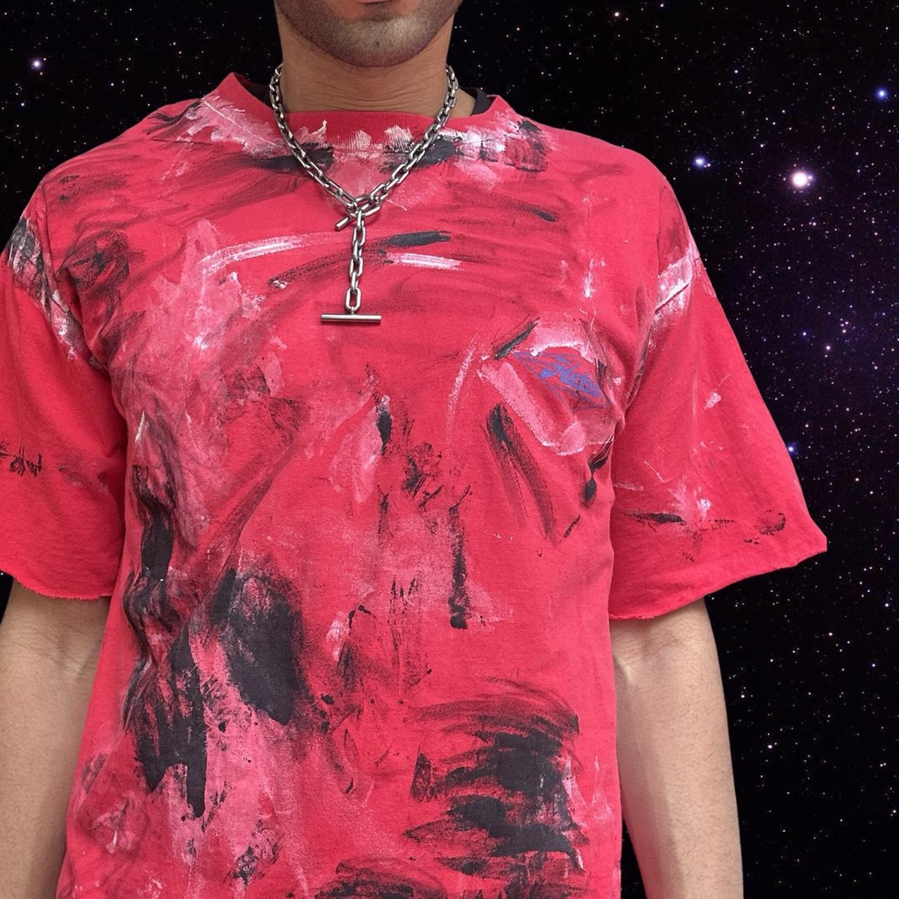 ASTROBOI* Hobie Red Painterly Graphic T-Shirt - up close