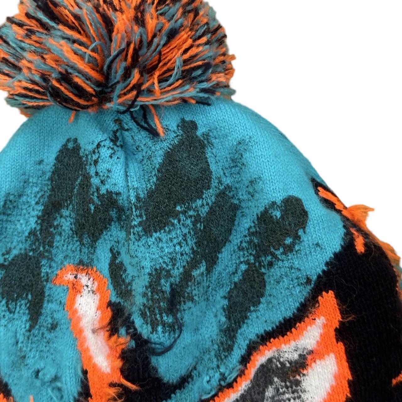 ASTROBOI* 'VOYAGER' Blue Distressed Painted Pom Pom Beanie , flat close