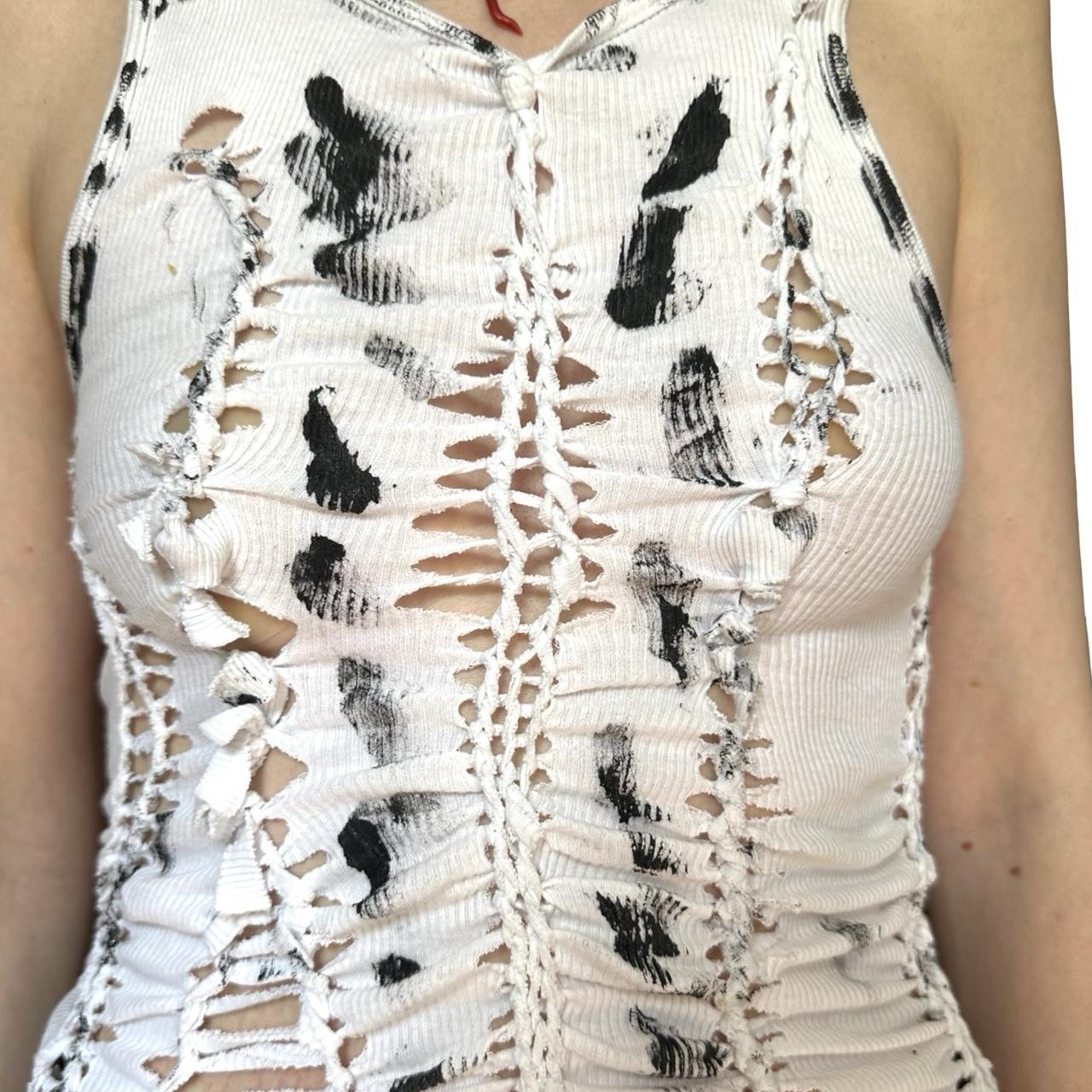 ASTROBOI* 'Yin Yang' White & Black Painted Braided Twist Tank Top - front detal