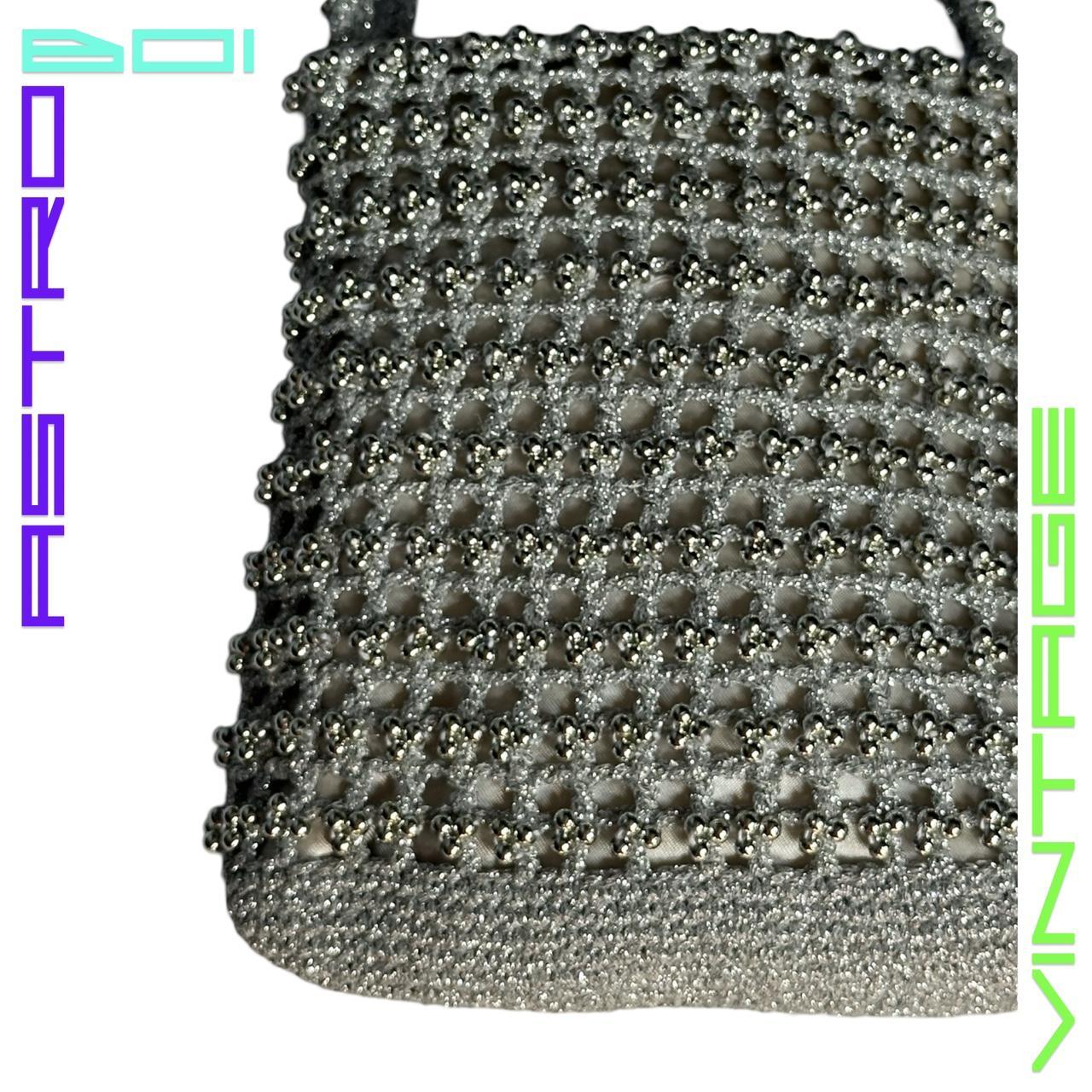 VINTAGE SILVER CROCHET BEADED HANDBAG