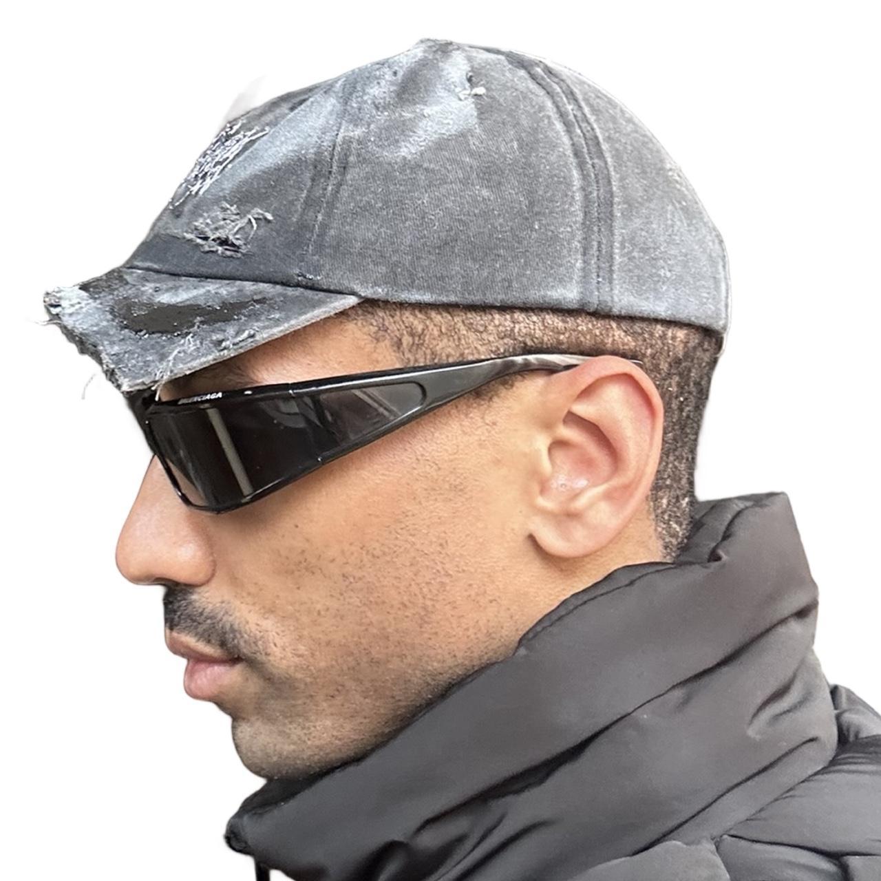 ASTROBOI* 'Chalk' Black Distressed Half Visor Resin Rhinestone Hat, left