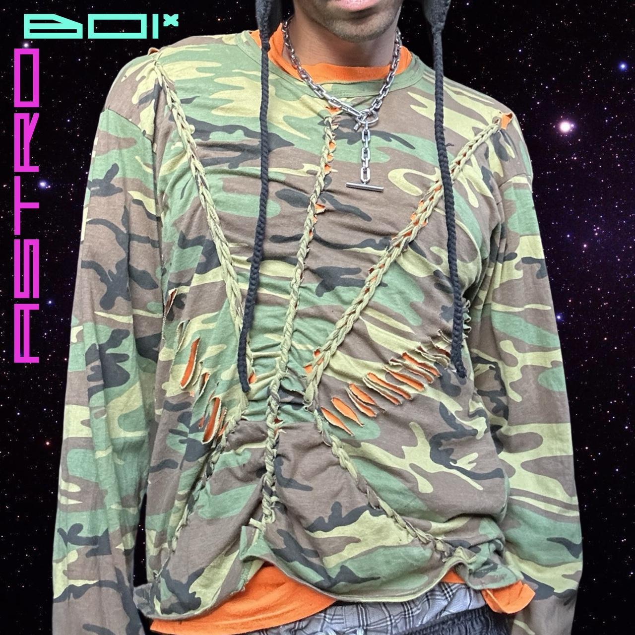 ASTROBOI* Green Camo Braided Rhinestone T-shirt