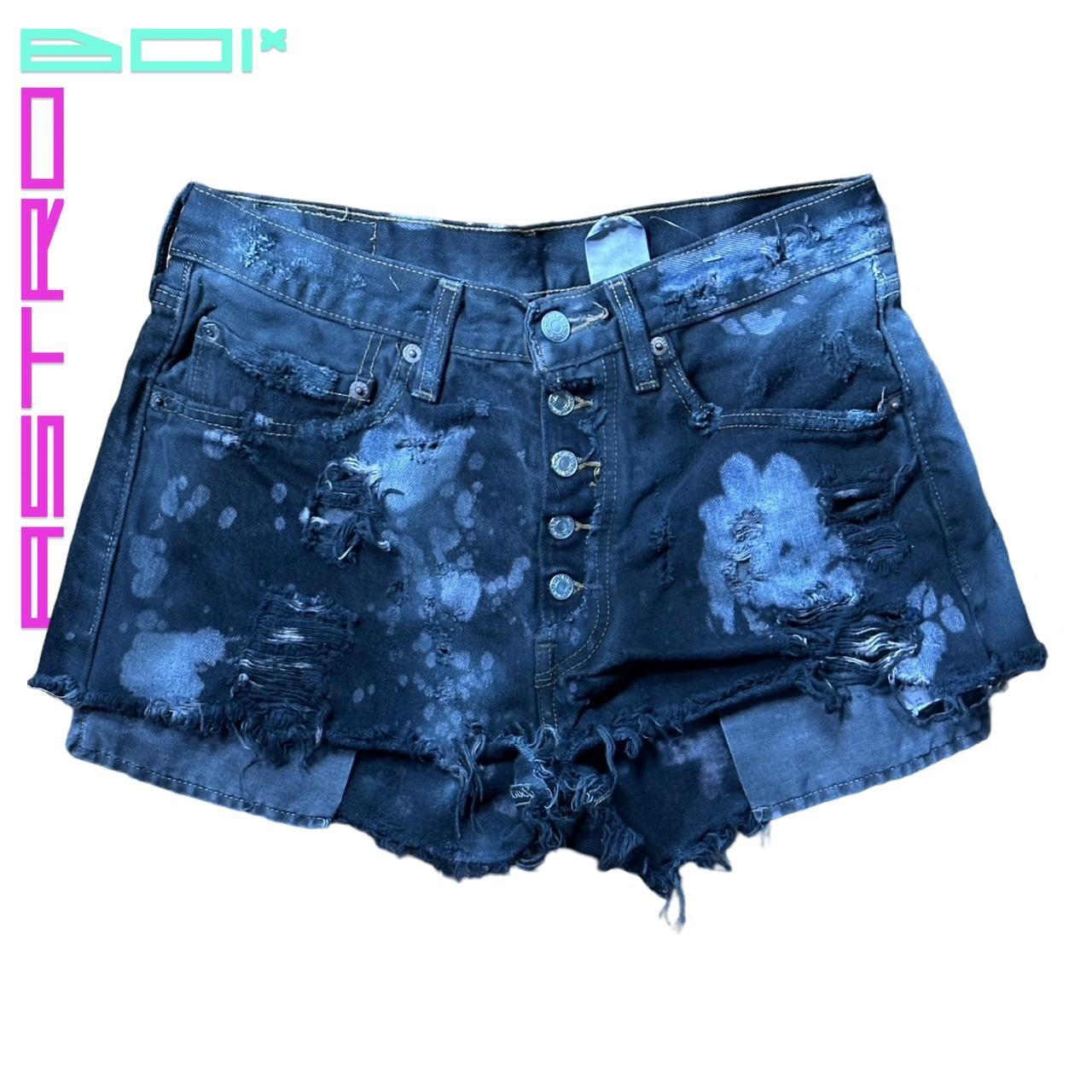 ASTROBOI* X LEVIS RIPPED BLACK BLEACHED DENIM SHORTS_ 29"