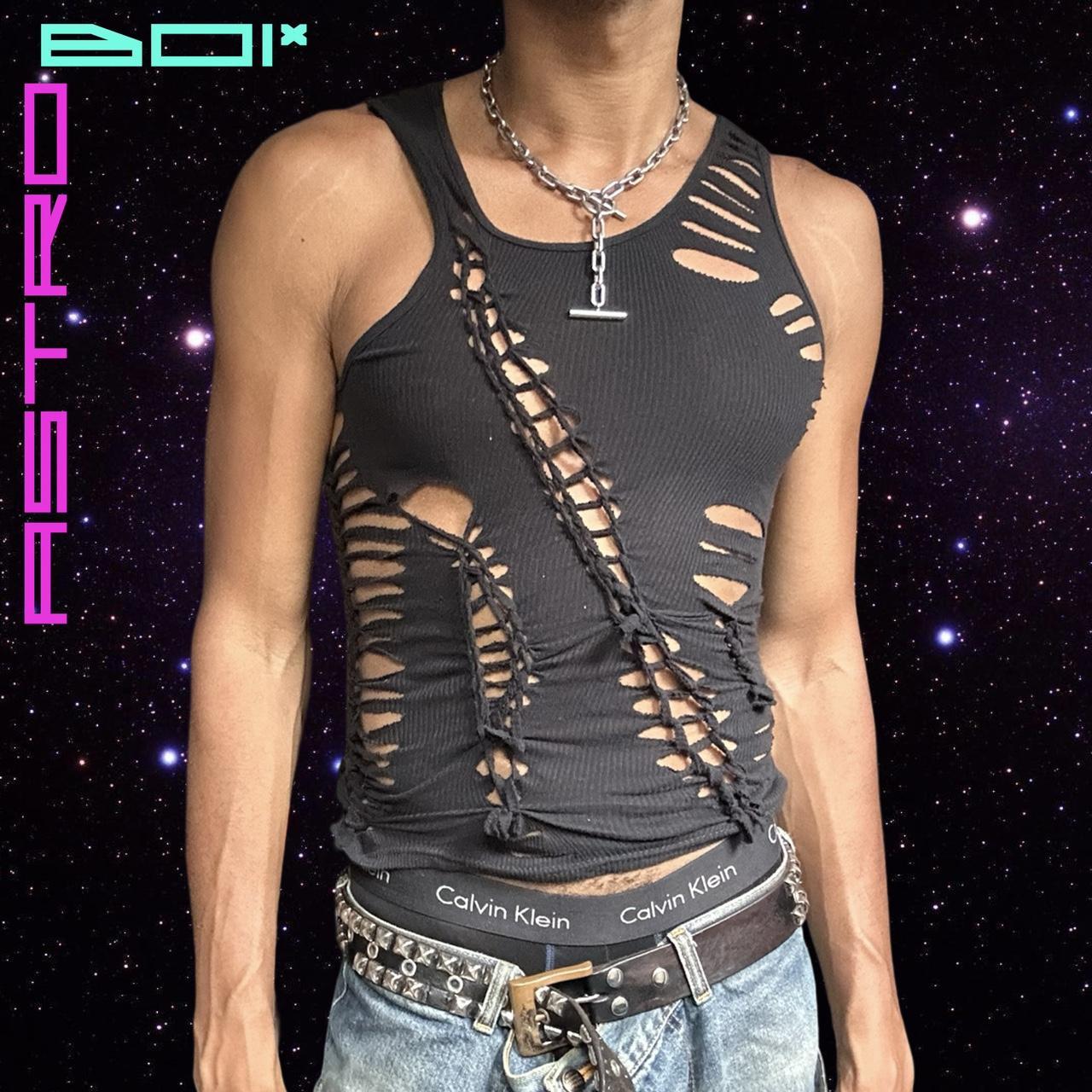 ASTROBOI* BLACK 'IRREGULAR' BRAIDED TANK TOP _ MEDIUM