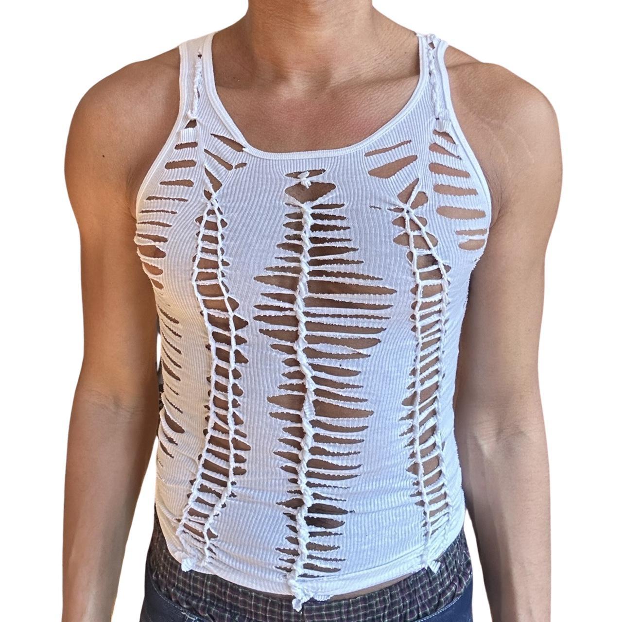 ASTROBOI* 'SLASHES AND DASHES' WHITE BRAIDED TANK TOP