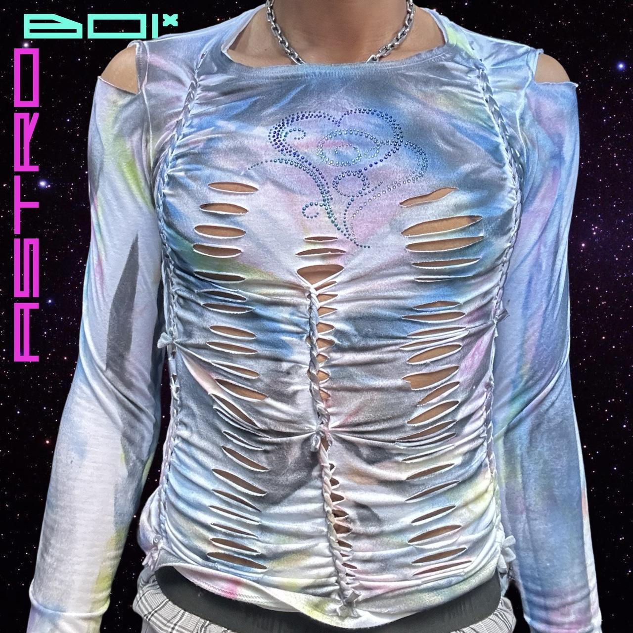 ASTROBOI* RHINESTONE HEARTS BRAIDED L/S T-SHIRT _ SMALL