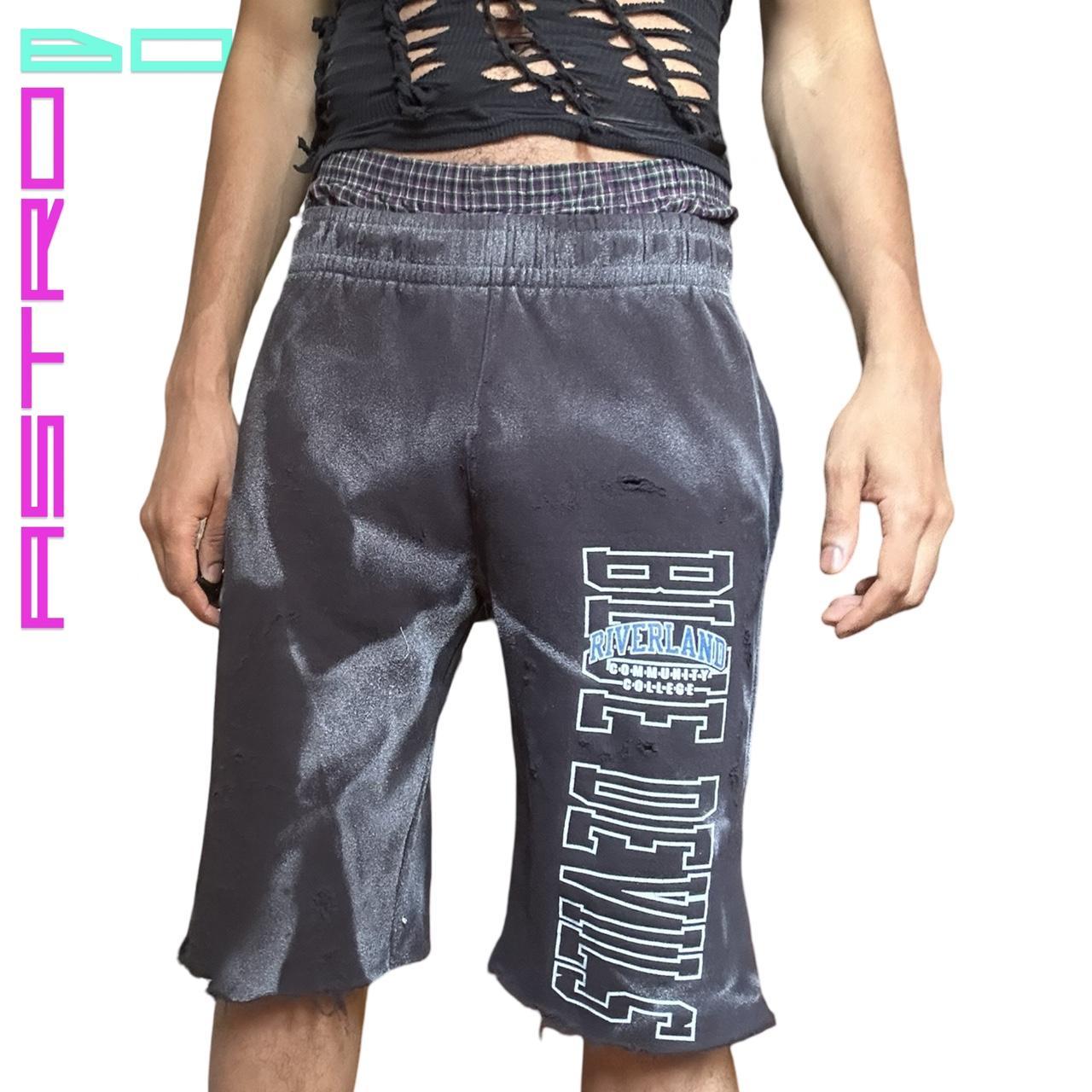 ASTROBOI* BLUE DEVILS BLACK CUFF OFF PAINTED TYE DYE SWEAT SHORTS_ LARGE