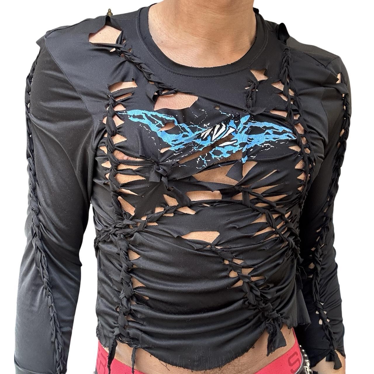 ASTROBOI* 'Thunder' Black Braided Compression Top, front close up