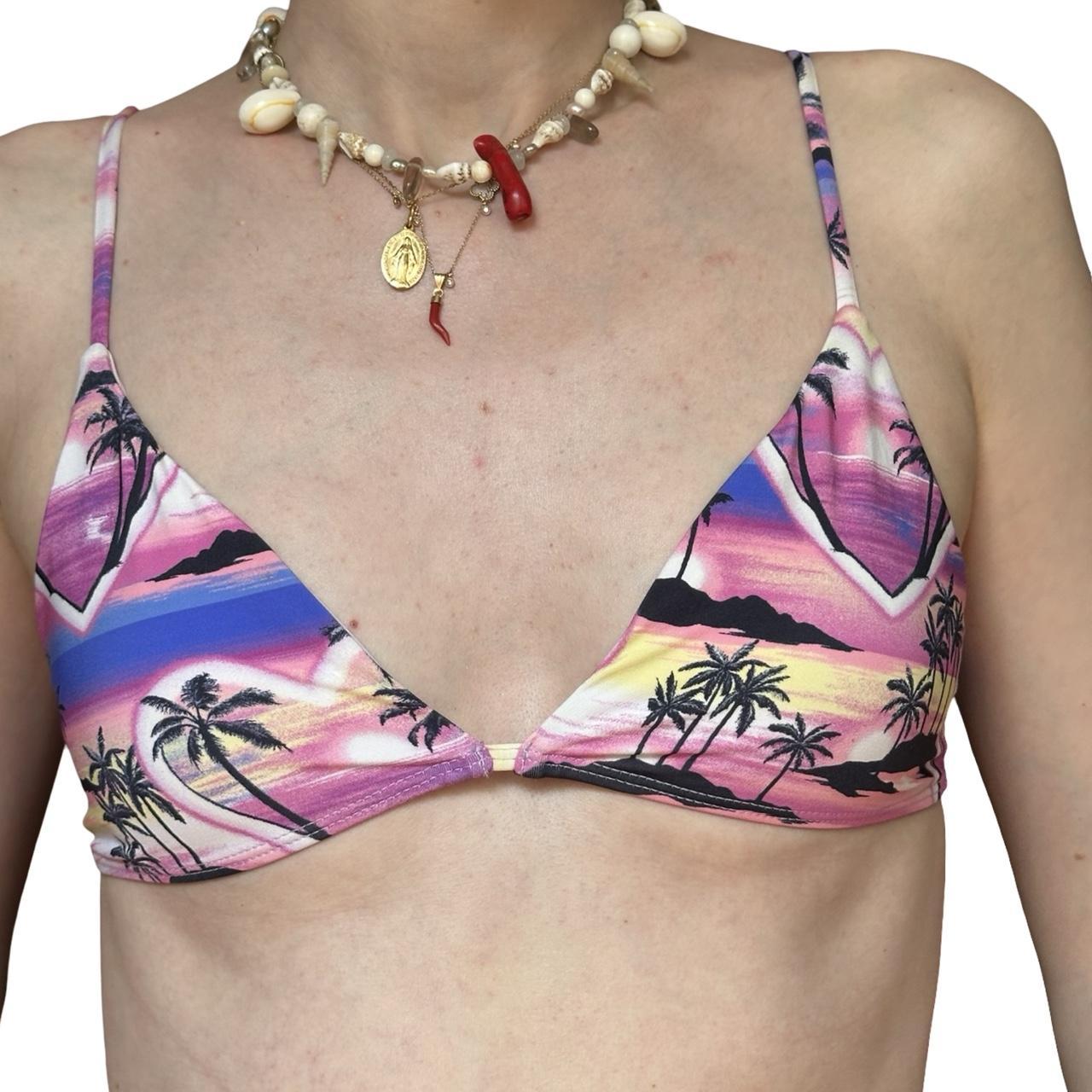 Frankies Bikinis Pink Y2K Hawaiian Sunset Bikini Top - front 2